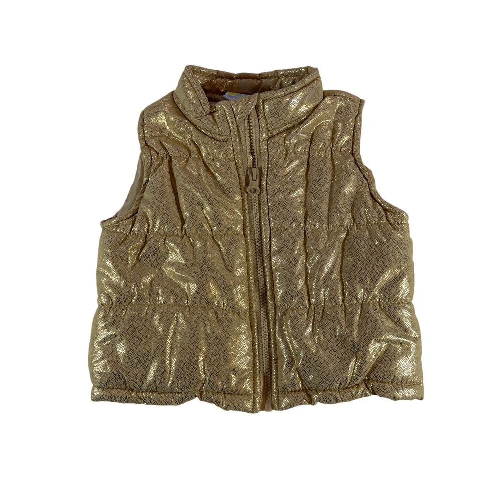Healthtex Baby 12M Gold Metallic Puffer Vest Shiny Zip Toddler Coat